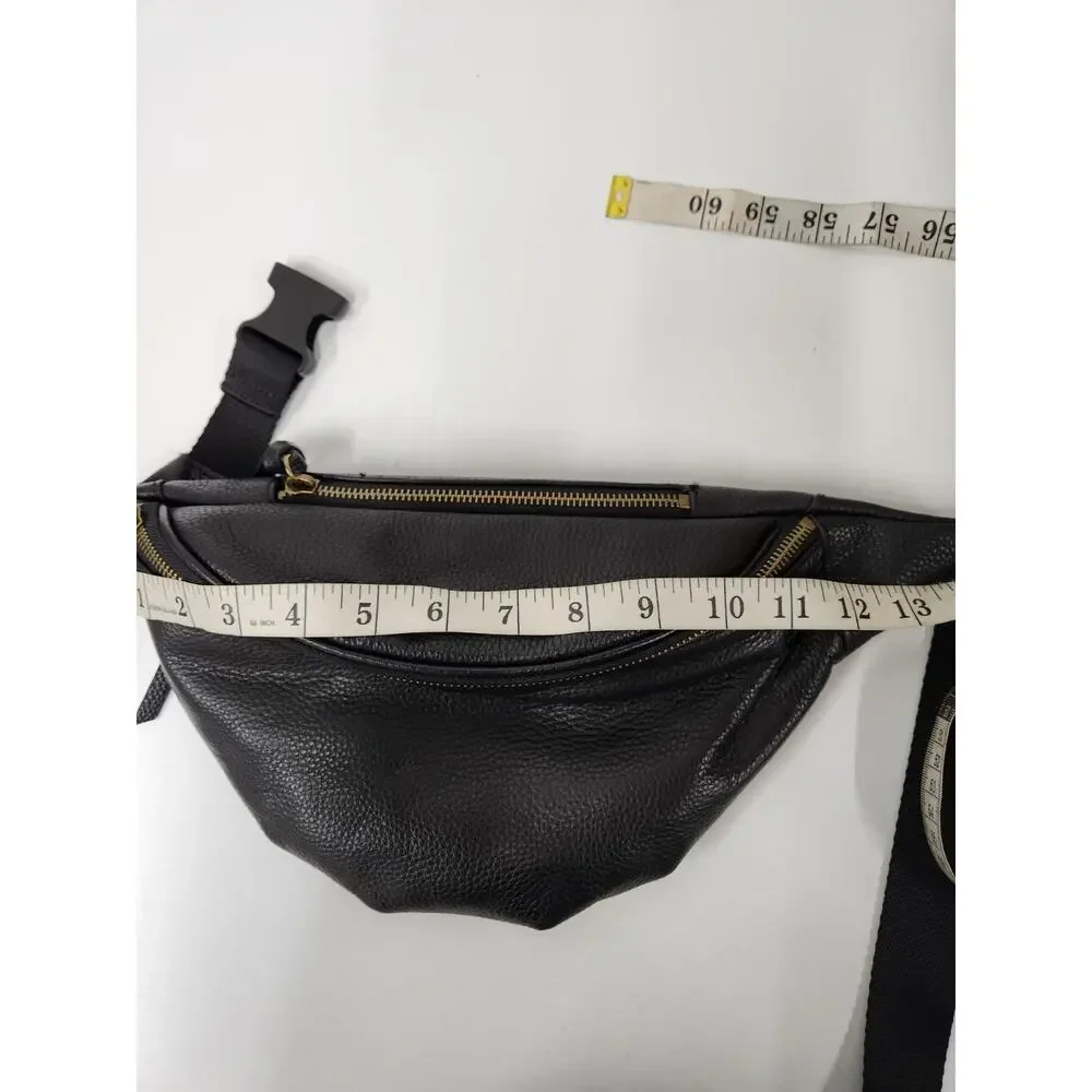 Melrose and Market Genuine Leather Pebbled Black Fanny Pack/Bum Bag/Belt Bag